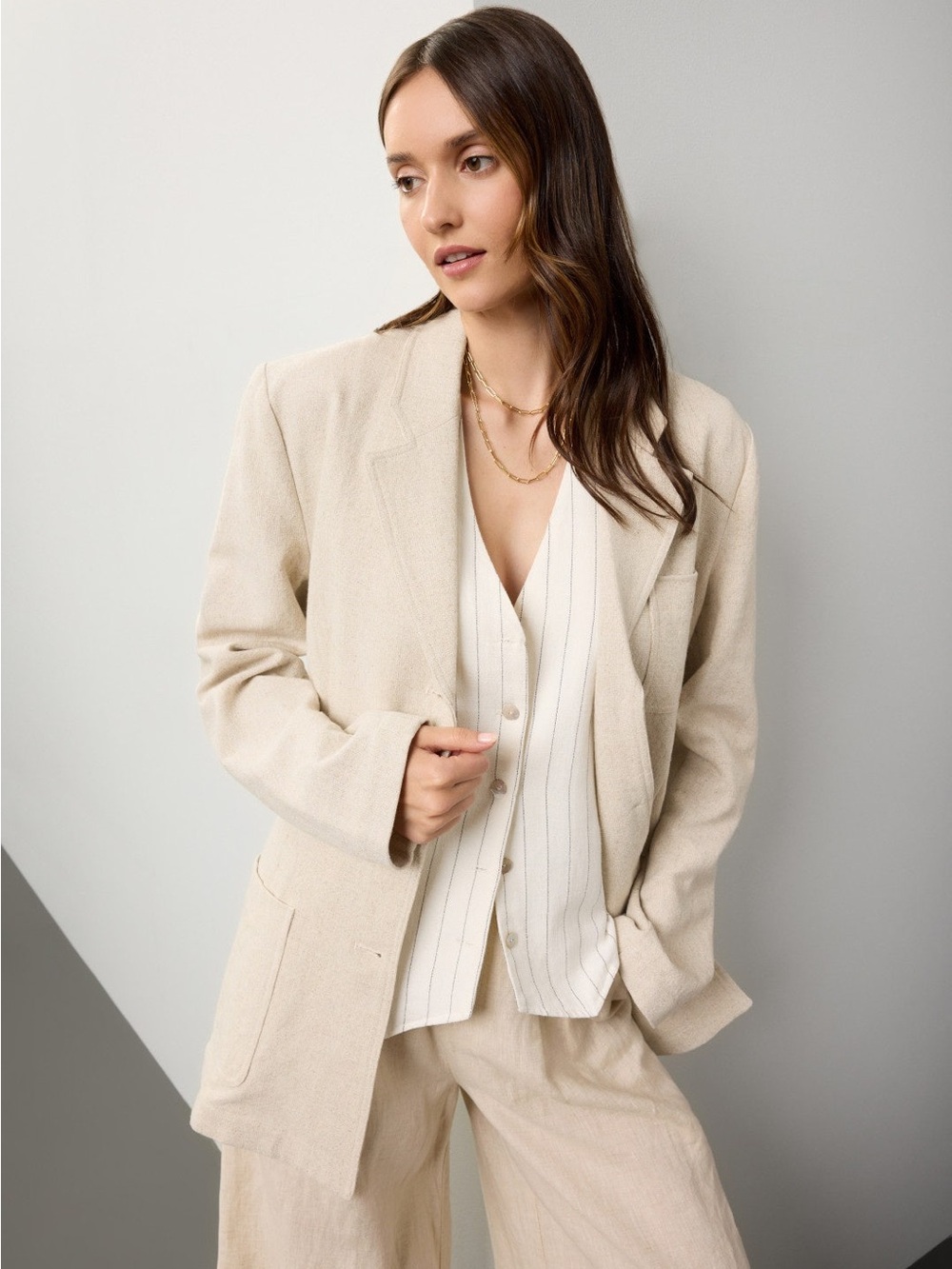 NWOT RUE SOPHIE Allegra Linen Longline Blazer Size Small